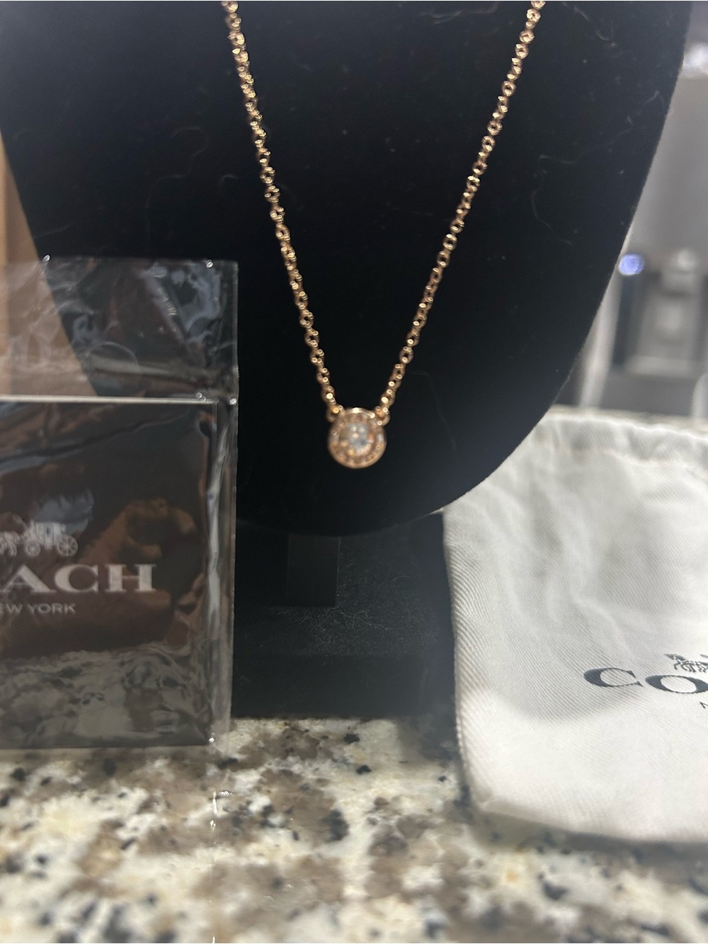 COACH Rose Gold Necklace with Sparkling Crystal Pendant - Picture 2 of 3